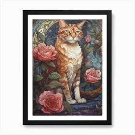 Rose With A Cat 2 Art Nouveau Style Art Print