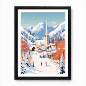 Retro Winter Illustration Chamonix France Art Print