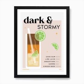 Dark & Stormy in Beige Cocktail Recipe Art Print