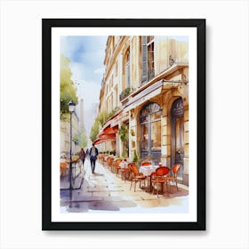 Watercolor Street Scene In Paris Art Print