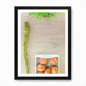 Easter Eggs On Wooden Table Art Print