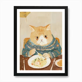 Cute Tan Cat Pasta Lover Folk Illustration 2 Art Print