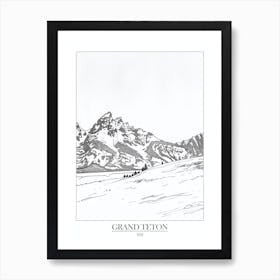 Grand Teton Usa Line Drawing 2 Poster Art Print