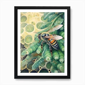 Metallic Green Sweat Bee Beehive Watercolour Illustration 2 Art Print