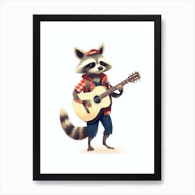 Raccoon With Guitar Illustration 4 Art Print