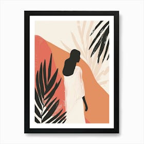 Woman In White With Palm Leaves Art Print