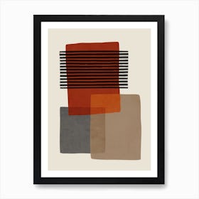 Rust Gray Beige Black Lines Abstract Art Print