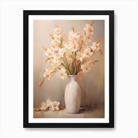 Gladiolus, Autumn Fall Flowers Sitting In A White Vase, Farmhouse Style 3 Art Print