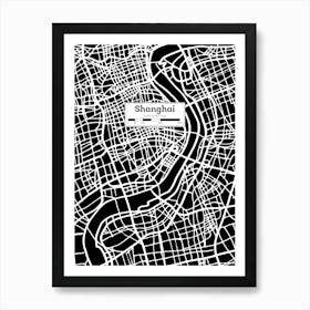 Shanghai (China) City Map — Hand-drawn map, vector black map Art Print