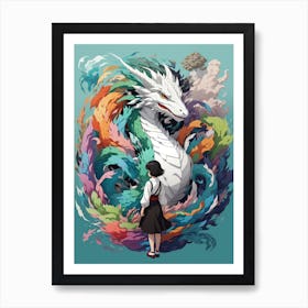 Dragons And Beautiful Women Cool Art Print