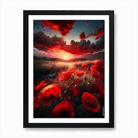 Flaming Sky Over Poppy Field Art Print