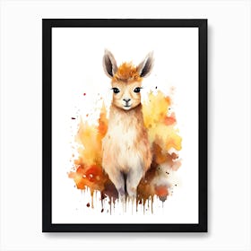 A Llama Watercolour In Autumn Colours 3 Art Print
