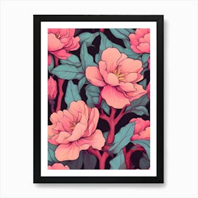 Seamless Pattern With Pink Flowers Art Print