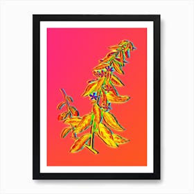 Neon Goji Berry Tree Botanical in Hot Pink and Electric Blue Art Print