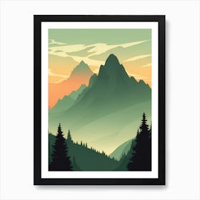 Misty Mountains Vertical Composition In Green Tone 119 Art Print