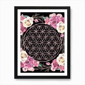 Flower Of Life Floral Boho Art Print