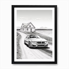 Bmw M3 Open Road Line Drawing 2 Art Print