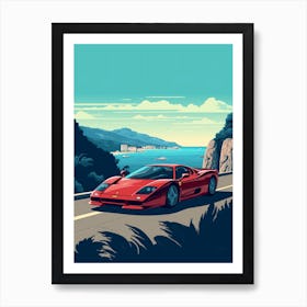 A Ferrari F50 In Amalfi Coast, Italy, Car Illustration 2 Art Print