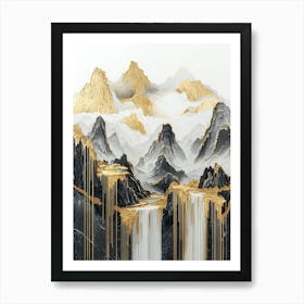 Annapurna's Golden Peaks - Marble Abstraction Art Print