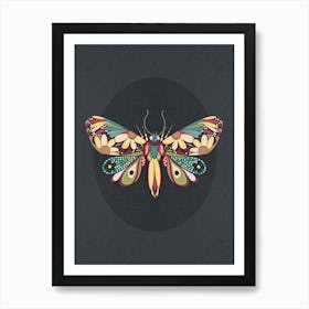 Floral Doodle Butterfly on black Art Print