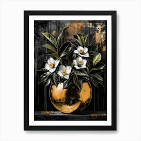 Gold Vase With White Flowers Art Print