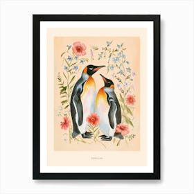 Folksy Floral Animal Drawing Penguin 2 Poster Art Print