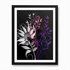 Flowers On Black Background Art Print