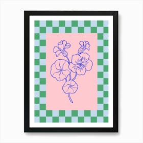 Modern Checkered Flower Poster Blue & Pink 6 Art Print