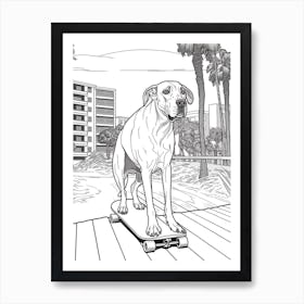 Great Dane Dog Skateboarding Line Art 1 Art Print