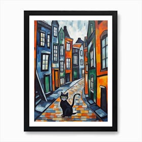 Painting Of Amsterdam With A Cat In The Style Of Cubism, Picasso Style 1 Art Print