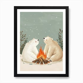 Polar Bear Two Bears Sitting Together By A Campfire Storybook Illustration 1 Poster