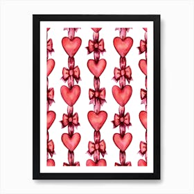 Hearts And Bows Red Ribbons Watercolor Art Print