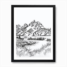 Grand Teton Usa Line Drawing 1 Art Print