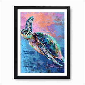 Colourful Textured Painting Of A Sea Turtle 4 Art Print