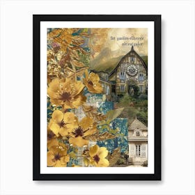 Dried Flowers Scrapbook Collage Cottage 1 Art Print