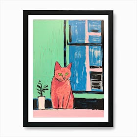 Orange Cat Illustration With Window Art Print