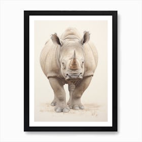 Detailed Vintage Illustration Of A Rhino 1 Art Print