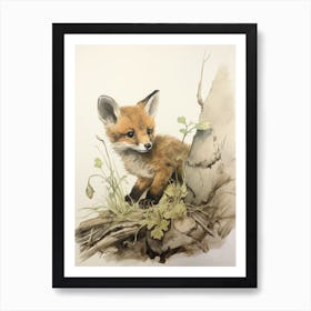 Storybook Animal Watercolour Fox 4 Art Print