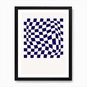 Wavy Checkered Pattern Poster Navy Art Print