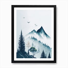 Mountain And Forest In Minimalist Watercolor Vertical Composition 261 Art Print