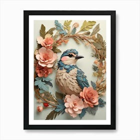 Bird In A Flower Wreath 1 Art Print