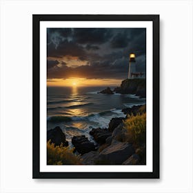 Sunset At The Lighthouse Art Print