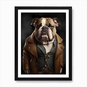 Cute Dog Bulldog Wearing Jacket Art Print