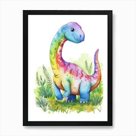 Rainbow Watercolour Camarasaurus Dinosaur 1 Art Print