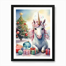 Family Christmas Unicorn Art Print