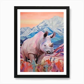 Icy Patchwork Rhino Art Print