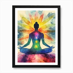 7 Color Chakra Human Lotus Pose Yoga, Abstract World, Universe Inside Your Mind Mental Art Print