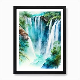 Cataratas De Agua Azul, Mexico Water Colour  (1) Art Print