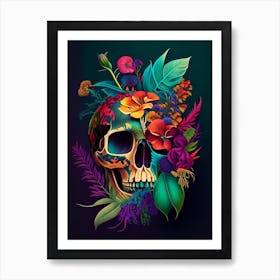 Skull With Vibrant Colors 3 Botanical Art Print