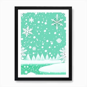 Snowflakes Falling By A Lake, Snowflakes, Kids Illustration 1 Art Print